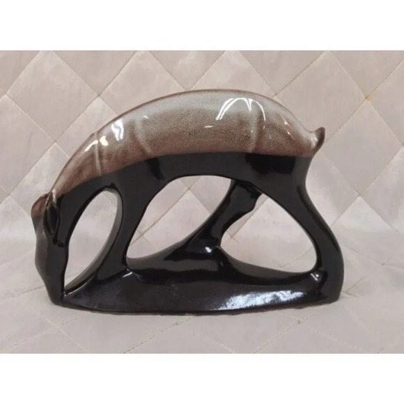 Elegant Glazed Porcelain Grazing Deer Fawn Sculpture with Asian Hallmark - Picture 1 of 9